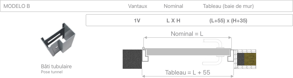 Plan — TUNNEL — bâti tubulaire (pose tunnel)