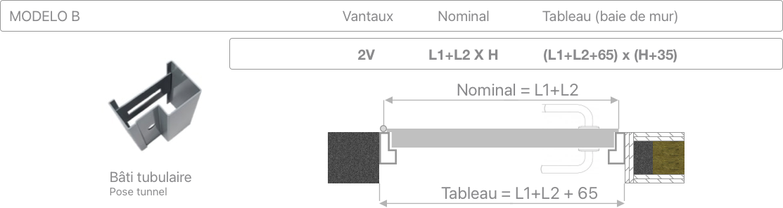 Plan — TUNNEL — bâti tubulaire (pose tunnel)