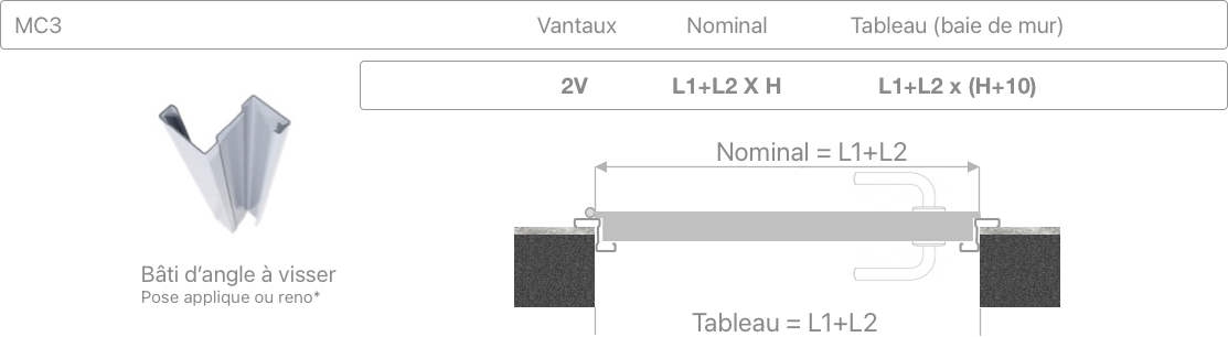 Plan — BÂTI Z — bâti d’angle (pose applique ou reno*)