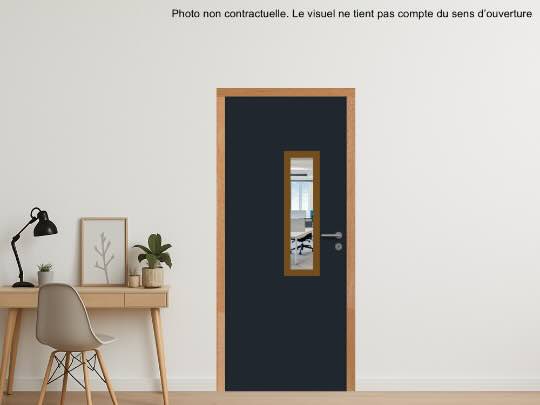 Porte bois coupe-feu EI30 avec oculus rectangulaire et huisserie bois