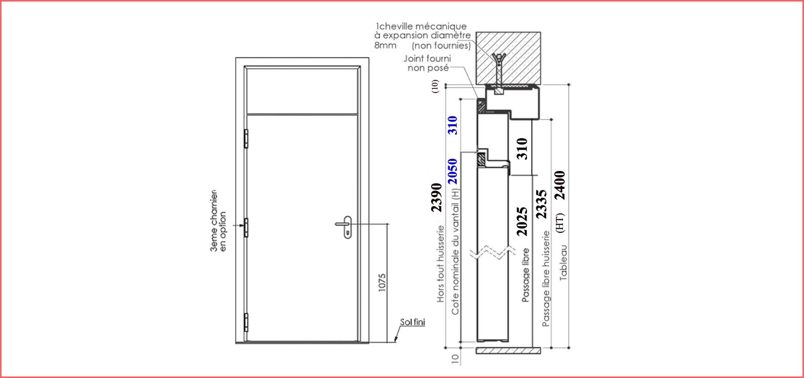 Schéma porte coupe-feu avec imposte