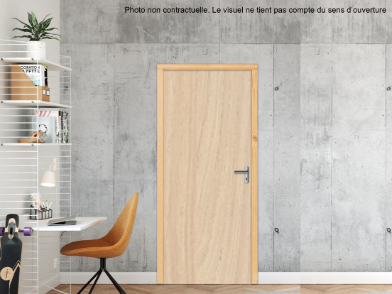 BLOC-PORTE BOIS 1 VANTAIL PREMABOIS RIVES HOMOGÈNES (NON FEU) POUR POSE EN TUNNEL SUR CLOISON RIGIDE - 630 X 2040 - STRATIFIÉE M2990 BOIS ACACIA DE LAKELAND CRÈME ST9