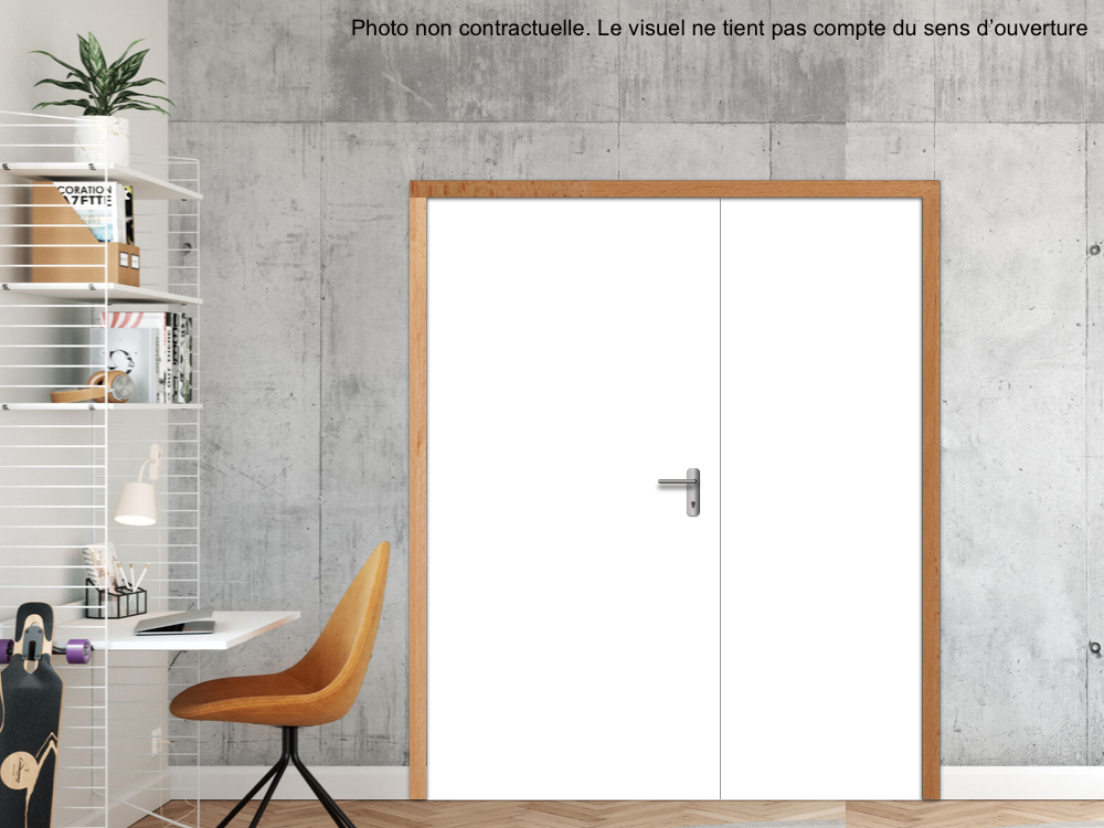 BLOC-PORTE BOIS 2 VANTAUX INÉGAUX PREMABOIS RIVES HOMOGÈNES (NON FEU) POUR POSE EN TUNNEL SUR CLOISON RIGIDE - 1460 (930 +530) X 2040 - FINITION STRATIFIÉE GAMME FABRICANT OU GAMME PORTE POLYREY À DÉFINIR