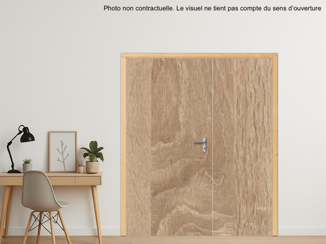 BLOC-PORTE BOIS 2 VANTAUX INÉGAUX PREMAFONE 41 EI30 POUR POSE SUR CLOISON PLAQUES DE PLÂTRE - 2160 (1230 +930) X 2040 - STRATIFIÉE M3400 BOIS CHÊNE BARDOLINO NATUREL ST10